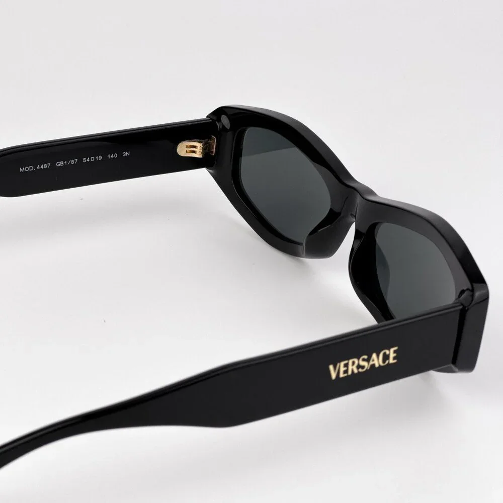 Versace VE4487 GB1/87 Black Rectangle Sunglasses Dark Grey Lens Unisex